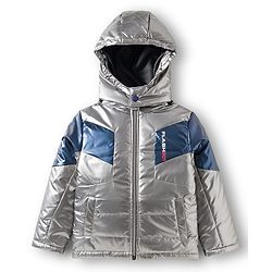 Pine Kids Woven Full Sleeves Solid Color Padded Jacket with Detachable Hood - Silver