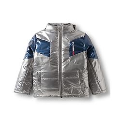 Pine Kids Woven Full Sleeves Solid Color Padded Jacket with Detachable Hood - Silver