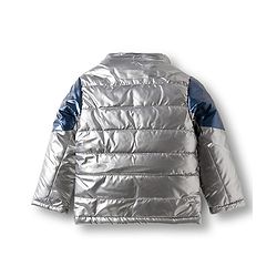 Pine Kids Woven Full Sleeves Solid Color Padded Jacket with Detachable Hood - Silver