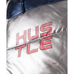 Pine Kids Woven Full Sleeves Hooded Padded Jacket with Text Print - Navy Blue