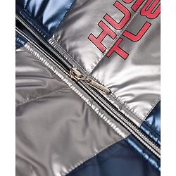 Pine Kids Woven Full Sleeves Hooded Padded Jacket with Text Print - Navy Blue