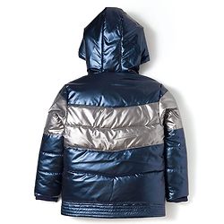 Pine Kids Woven Full Sleeves Hooded Padded Jacket with Text Print - Navy Blue