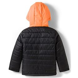 Pine Kids Woven Full Sleeves Hooded Padded Jacket With Forever Print - Orange & Black