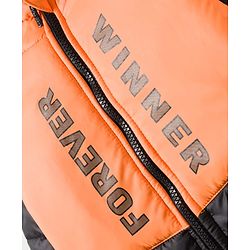 Pine Kids Woven Full Sleeves Hooded Padded Jacket With Forever Print - Orange & Black