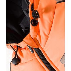 Pine Kids Woven Full Sleeves Hooded Padded Jacket With Forever Print - Orange & Black