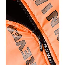 Pine Kids Woven Full Sleeves Hooded Padded Jacket With Forever Print - Orange & Black