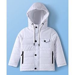 Pine Kids Woven Full Sleeves Solid Color Hooded Padded Jacket - White