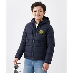 Pine Kids Woven Full Raglan Sleeves Solid Color Hooded Padded Jacket - Navy Blue