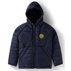 Pine Kids Woven Full Raglan Sleeves Solid Color Hooded Padded Jacket - Navy Blue