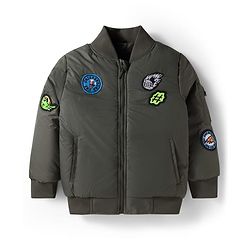 Pine Kids Woven Full Sleeves Bomber Jacket with Patch Detailing - Olive Green