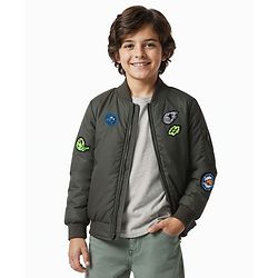 Pine Kids Woven Full Sleeves Bomber Jacket with Patch Detailing - Olive Green