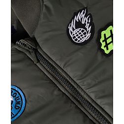 Pine Kids Woven Full Sleeves Bomber Jacket with Patch Detailing - Olive Green