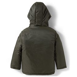 Pine Kids Woven Full Sleeves Hooded Padded Jacket With Skateboard Print - Dark Green