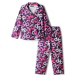 Pine Kids Cotton Knit Full Sleeves Co-Ord Night Suit With Bow Print - Purple