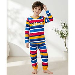 Pine Kids Cotton Knit Full Sleeves Co-ord Night Suit with Text Print - Multicolor