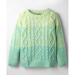 Pine Kids Knit Full Sleeves Pullover Sweater with Cable Knit & Ombre Design - Light Green