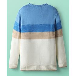 Pine Kids Knit Full Sleeves Pullover Sweater with Color Block & Car Design - Multicolor