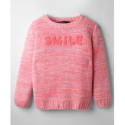 Pine Kids Knit Full Sleeves Pullover Sweater with Smile Embroidery - Pink