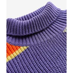 Pine Kids Knit Full Drop Shoulder Sleeves Turtle Neck Pullover Sweater with Color Block Design - Purple & Orange