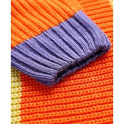 Pine Kids Knit Full Drop Shoulder Sleeves Turtle Neck Pullover Sweater with Color Block Design - Purple & Orange