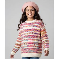 Pine Kids Knit Full Drop Shoulder Sleeves Pullover Sweater with Stripe Design - Multicolor