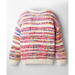 Pine Kids Knit Full Drop Shoulder Sleeves Pullover Sweater with Stripe Design - Multicolor