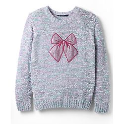 Pine Kids Knit Full Sleeves Pullover Sweater with Glittery Bow Design - Silver Pink & Sea Green