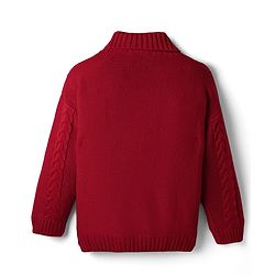 Pine Kids Knit Full Drop Shoulder Sleeves Turtle Neck Pullover Sweater with Cable Knit Design - Red