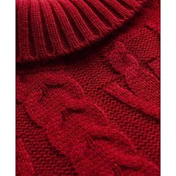 Pine Kids Knit Full Drop Shoulder Sleeves Turtle Neck Pullover Sweater with Cable Knit Design - Red