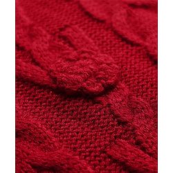 Pine Kids Knit Full Drop Shoulder Sleeves Turtle Neck Pullover Sweater with Cable Knit Design - Red