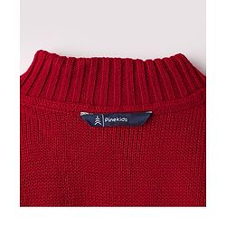 Pine Kids Knit Full Drop Shoulder Sleeves Turtle Neck Pullover Sweater with Cable Knit Design - Red