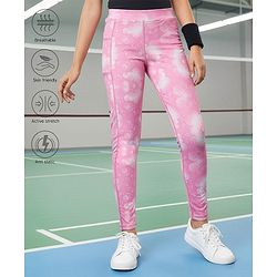Pine Active Full Length High Stretch Leggings With Pentagon Print - Pink