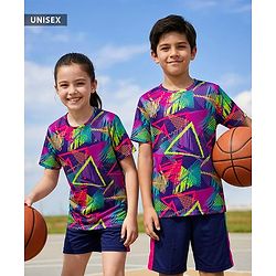 Pine Active Knit Half Sleeves T-Shirt Abstract Print - Multicolour