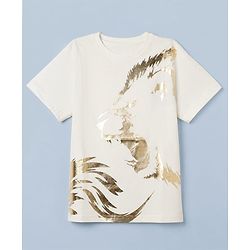 Pine Kids Cotton Knit T-Shirts with Half Sleeves and Lion Foil/Glitter Print in Snow White for 4-5 Years