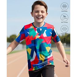 Pine Active Half Sleeves Abstract Printed T-Shirt - Multicolor