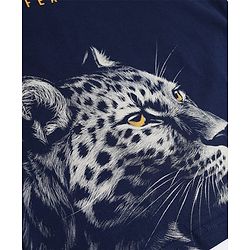 Pine Kids Cotton Knit Half Sleeves T-Shirt With Leopard Print - Navy Blue