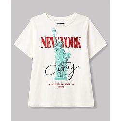 Pine Kids Cotton Knit Half Sleeves T-Shirt With New York Print - White