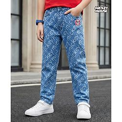 Pine Kids Disney Denim Woven Full Length Jeans With Mickey Mouse Print - Blue