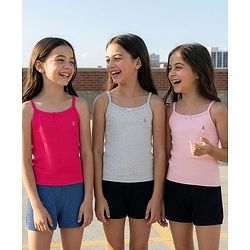 Pine Kids Cotton Elastane Knit Singlet Sleeves Solid Color Slips Pack of 3 (Color May Vary)