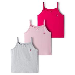 Pine Kids Cotton Elastane Knit Singlet Sleeves Solid Color Slips Pack of 3 (Color May Vary)