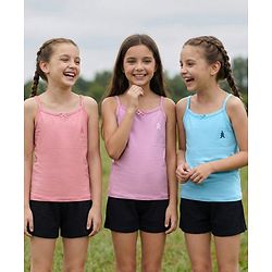 Pine Kids Cotton Lycra Knit Sleeveless Solid Color Slips Pack of 3 ( Color May Vary)