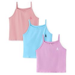 Pine Kids Cotton Lycra Knit Sleeveless Solid Color Slips Pack of 3 ( Color May Vary)