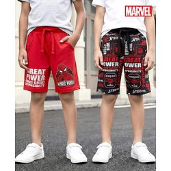 Pine Kids Marvel Terry Knit Knee Length Shorts with Spiderman Graphics Pack of 2 - Red & Black