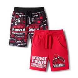 Pine Kids Marvel Terry Knit Knee Length Shorts with Spiderman Graphics Pack of 2 - Red & Black