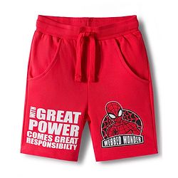 Pine Kids Marvel Terry Knit Knee Length Shorts with Spiderman Graphics Pack of 2 - Red & Black