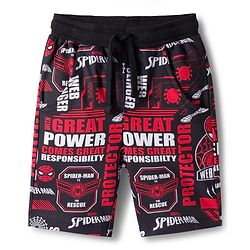 Pine Kids Marvel Terry Knit Knee Length Shorts with Spiderman Graphics Pack of 2 - Red & Black