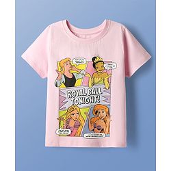 Pine Kids Disney Single Jersey Knit Half Sleeves Shorts Night Suit with Disney Princess Graphics - Pink & Lilac