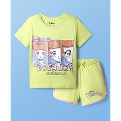 Pine Kids Disney Single Jersey Knit Half Sleeves Shorts Night Suit with Disney Princess Cinderella Graphics - Limegreen