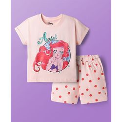 Pine Kids Disney Single Jersey Knit Half Sleeves Shorts Night Suit with Disney Princess Ariel Graphics - Pink