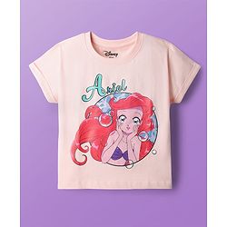 Pine Kids Disney Single Jersey Knit Half Sleeves Shorts Night Suit with Disney Princess Ariel Graphics - Pink